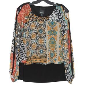 Coco Bianco Top Patchwork Floral Boho Cottage Grandma Artsy Maximalist Small